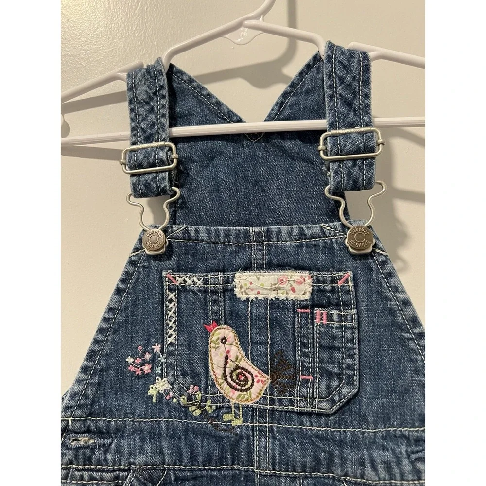 Classic Baby Gap Blue Jean Denim Overall Jumper Dress Embroidery 18-24M Y2K 2008